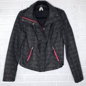 We The Free Size 4 Pop Moto Leopard Print Jacket Animal Zippered Brown Red Boho